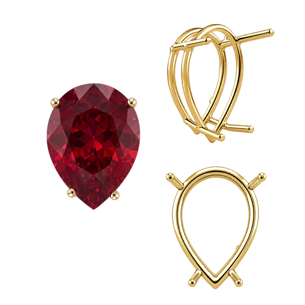 Four Prong Pear Shape Wire Basket Settings in 14K Gold (4.25 x 2.50 mm - 20.00 x 12.00 mm)
