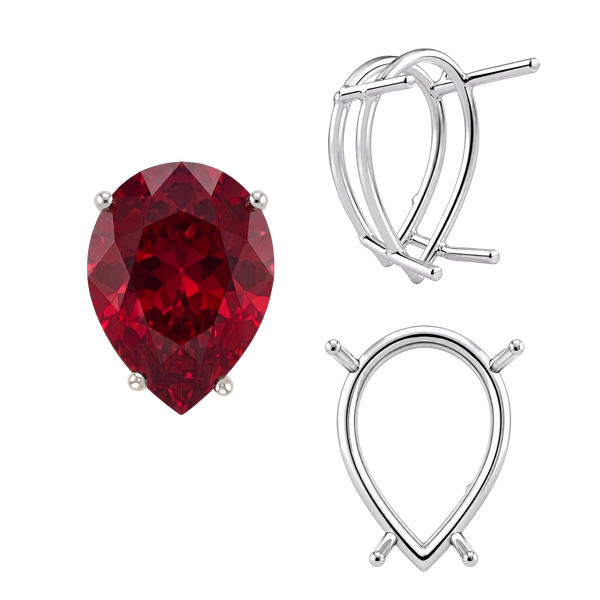 Four Prong Pear Shape Wire Basket Settings in Sterling Silver (4.25 x 2.50 mm - 20.00 x 12.00 mm)