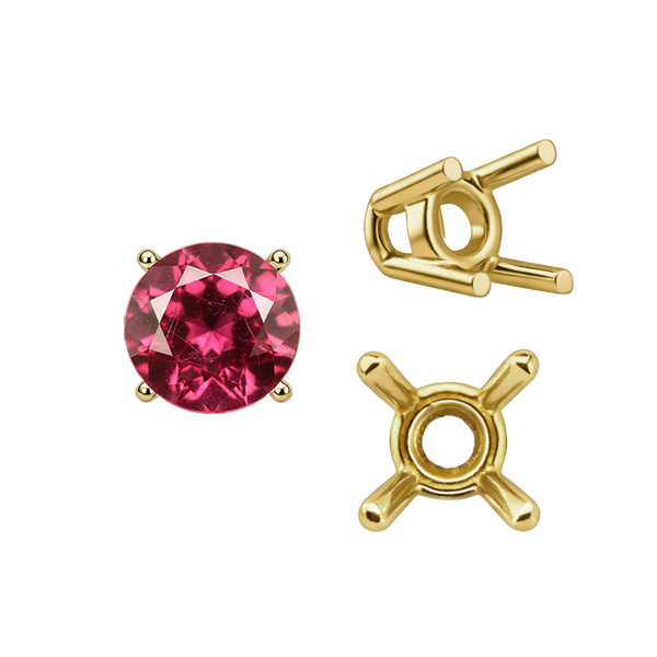 Four Prong Round Wire Basket Settings in 14K Gold (1.75 mm - 11.00 mm)