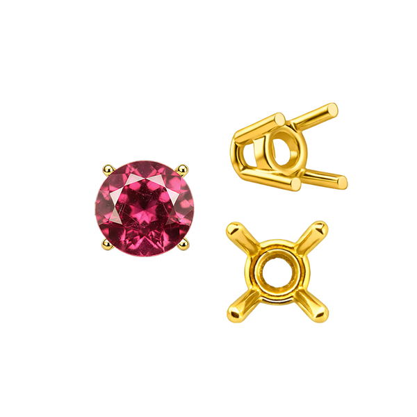 Four Prong Round Wire Basket Settings in 14K Gold (1.75 mm - 11.00 mm)