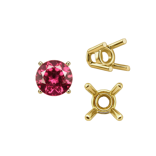Four Prong Round Wire Basket Settings in 14K Gold (1.75 mm - 11.00 mm)