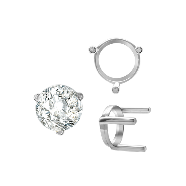 Three Prong Round Single Base Settings in Sterling Silver (2.00 mm - 8.00 mm)