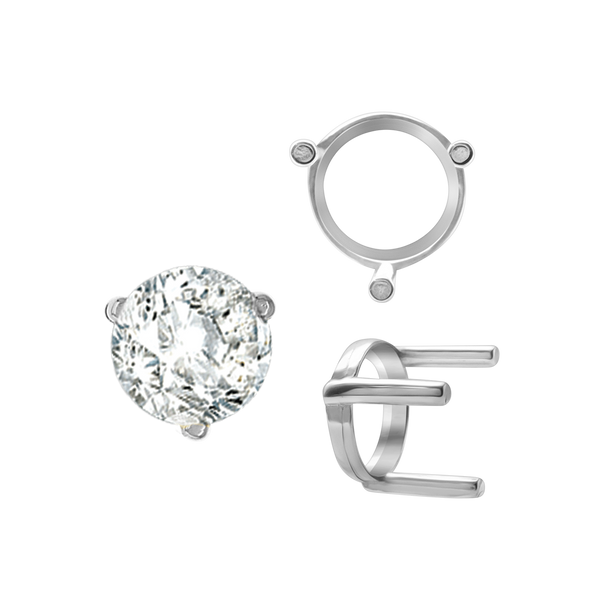 Three Prong Round Single Base Settings in Sterling Silver (2.00 mm - 8.00 mm)