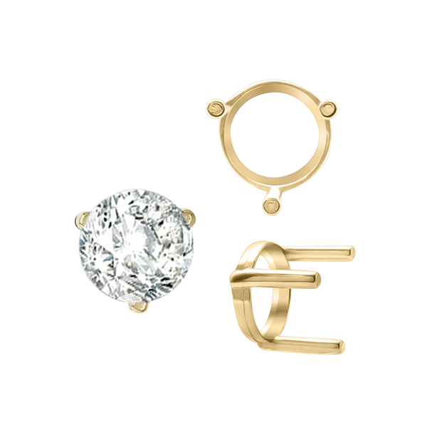 Three Prong Round Single Base Settings in 14K Gold (2.00 mm - 8.00 mm)