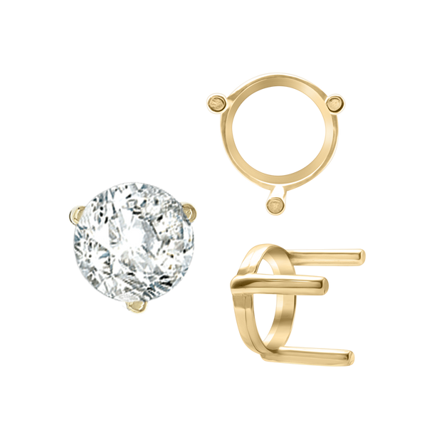 Three Prong Round Single Base Settings in 14K Gold (2.00 mm - 8.00 mm)