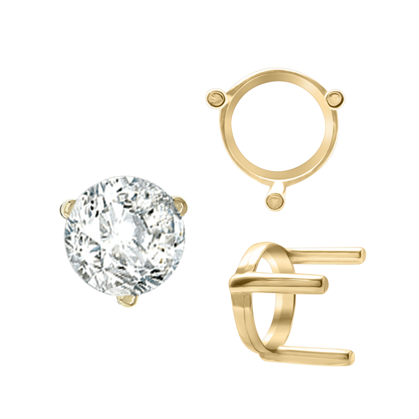 Three Prong Round Single Base Settings in 14K Gold (2.00 mm - 8.00 mm)