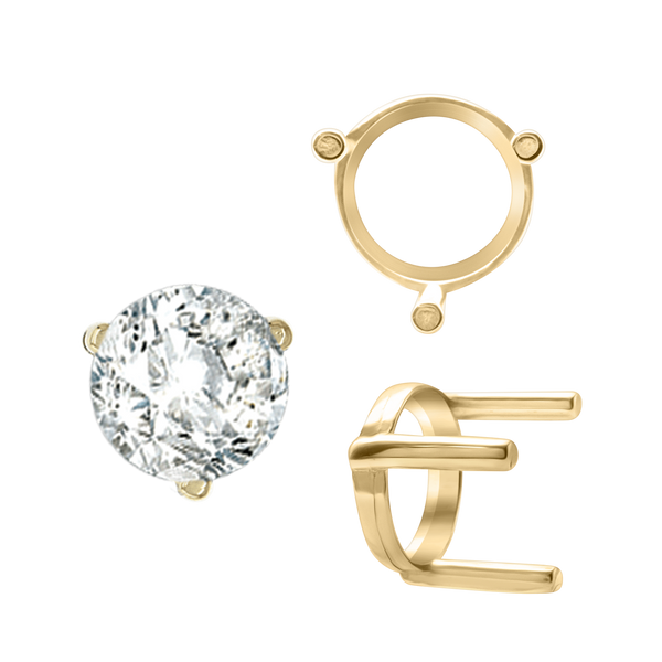 Three Prong Round Single Base Settings in 14K Gold (2.00 mm - 8.00 mm)