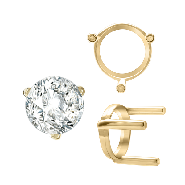 Three Prong Round Single Base Settings in 14K Gold (2.00 mm - 8.00 mm)