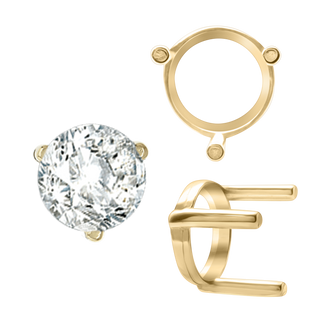 Three Prong Round Single Base Settings in 14K Gold (2.00 mm - 8.00 mm)