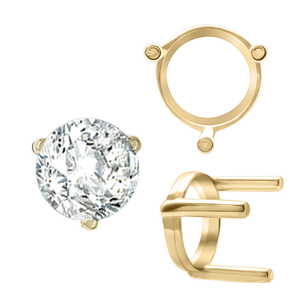 Three Prong Round Single Base Settings in 14K Gold (2.00 mm - 8.00 mm)