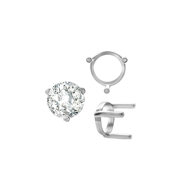 Three Prong Round Single Base Settings in Sterling Silver (2.00 mm - 8.00 mm)