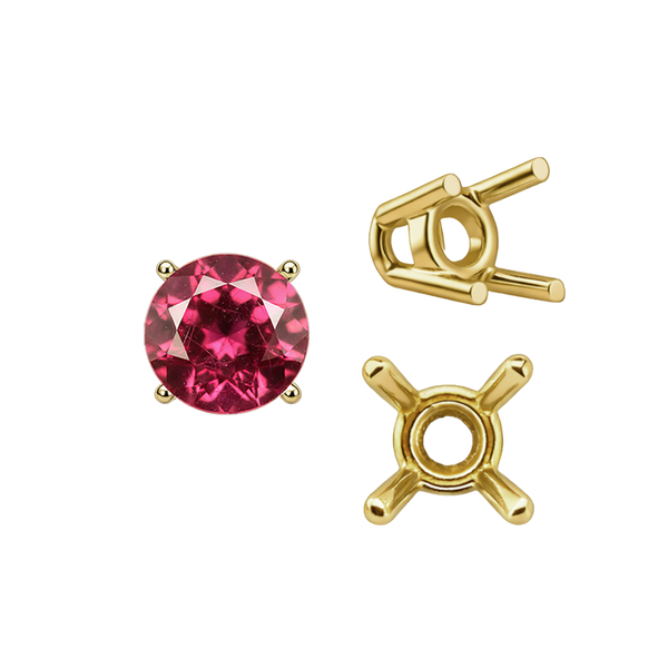 Four Prong Round Wire Basket Settings in 14K Gold (1.75 mm - 11.00 mm)