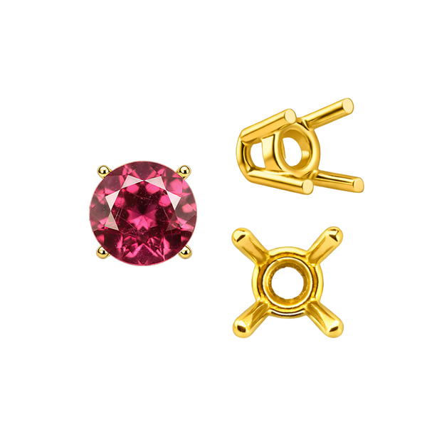 Four Prong Round Wire Basket Settings in 18K Gold (2.00 mm - 11.00 mm)