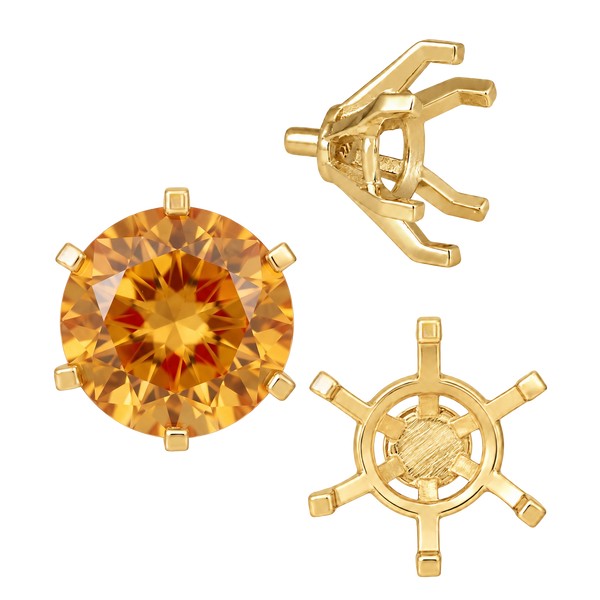 Round Six Prong Heavy Settings in 14K Gold (4.00 mm - 9.50 mm)