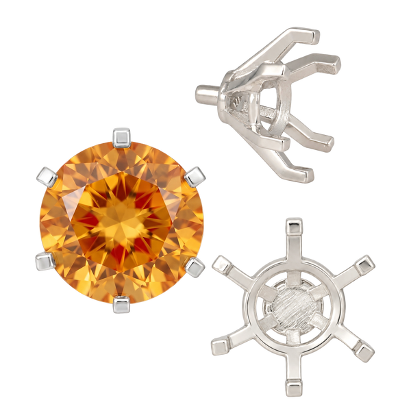Round Six Prong Heavy Settings in Sterling Silver (4.00 mm - 9.50 mm)