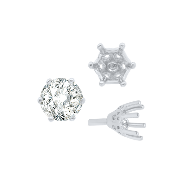 Six Prong Round Filigree Tapered Settings with Peg in Sterling Silver (4.00 mm - 9.25 mm)