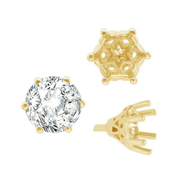Six Prong Round Filigree Tapered Settings with Peg in 14K Gold (4.00 mm - 8.00 mm)