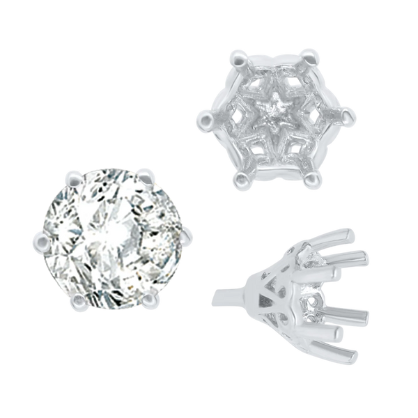 Six Prong Round Filigree Tapered Settings with Peg in Sterling Silver (4.00 mm - 9.25 mm)