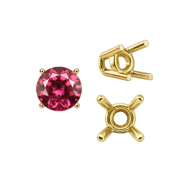 Four Prong Round Wire Basket Settings in 14K Gold (1.75 mm - 11.00 mm)