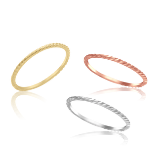 Stackable Ring with Twist Rope Band in 14K Gold