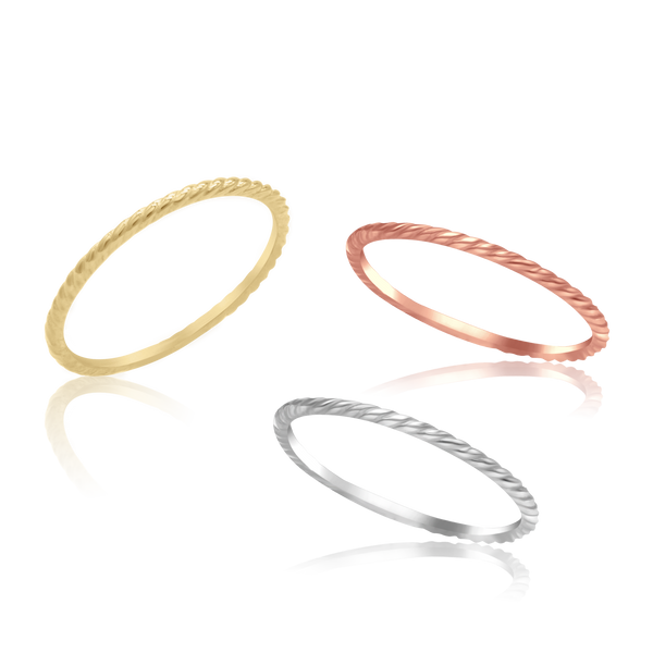 Stackable Ring with Twist Rope Band in 14K Gold