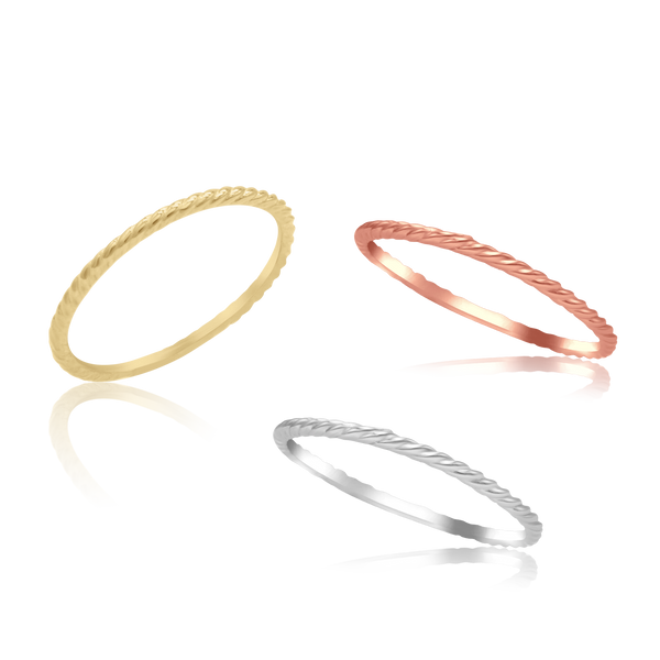 Stackable Ring with Twist Rope Band in 14K Gold