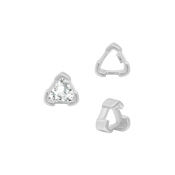 V-End Trillion Shape Single Wire Settings in Sterling Silver (3.00 mm - 10.00 mm)