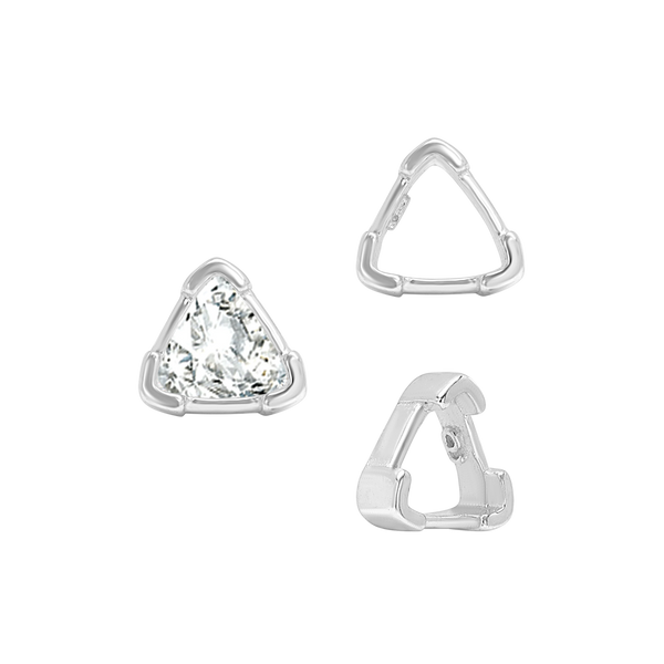 V-End Trillion Shape Single Wire Settings in Sterling Silver (3.00 mm - 10.00 mm)