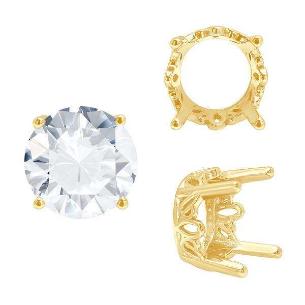 Four Prong Round Filigree Settings in 14K Gold (3.00 mm - 22.00 mm)