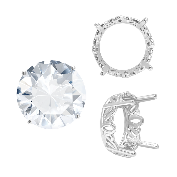 Four Prong Round Filigree Settings in Sterling Silver (3.00 mm - 22.00 mm)