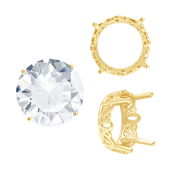 Four Prong Round Filigree Settings in 14K Gold (3.00 mm - 22.00 mm)
