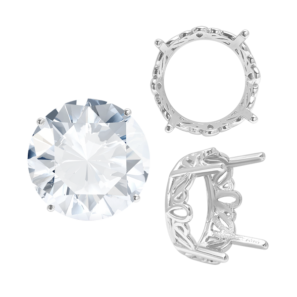 Four Prong Round Filigree Settings in Sterling Silver (3.00 mm - 22.00 mm)