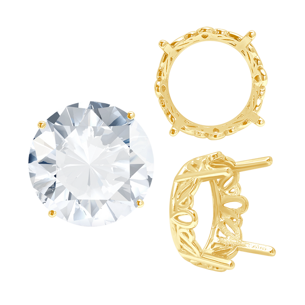 Four Prong Round Filigree Settings in 14K Gold (3.00 mm - 22.00 mm)