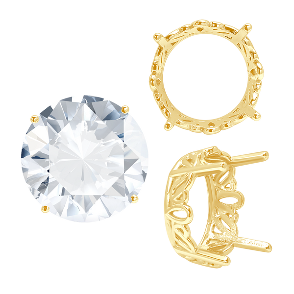 Four Prong Round Filigree Settings in 14K Gold (3.00 mm - 22.00 mm)