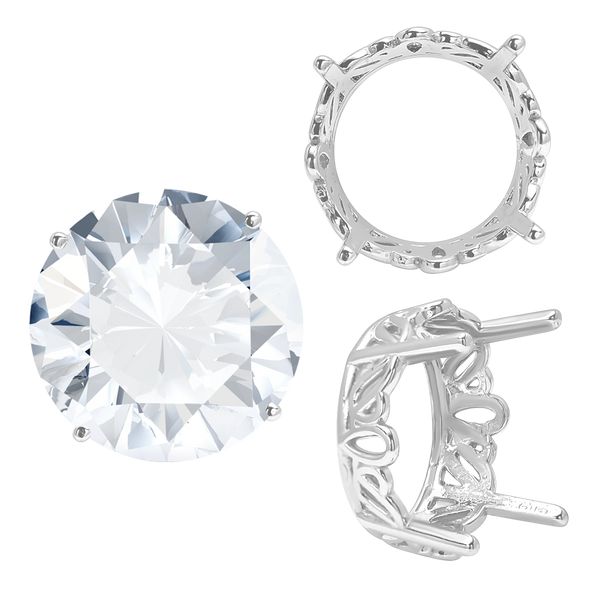 Four Prong Round Filigree Settings in Sterling Silver (3.00 mm - 22.00 mm)