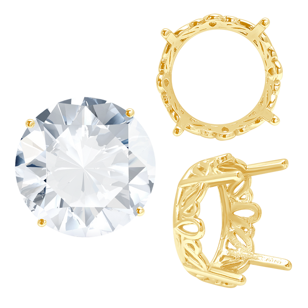Four Prong Round Filigree Settings in 14K Gold (3.00 mm - 22.00 mm)