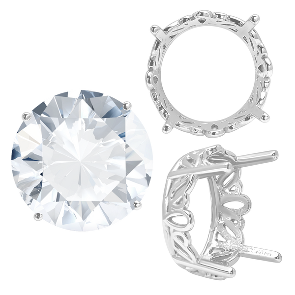 Four Prong Round Filigree Settings in 14K Gold (3.00 mm - 22.00 mm)