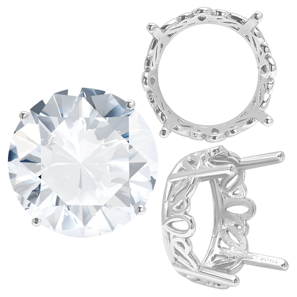 Four Prong Round Filigree Settings in 14K Gold (3.00 mm - 22.00 mm)