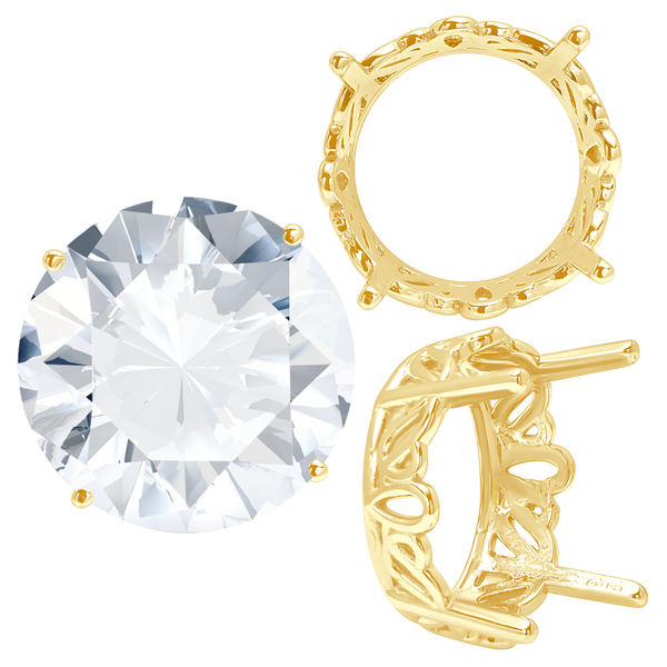 Four Prong Round Filigree Settings in 14K Gold (3.00 mm - 22.00 mm)