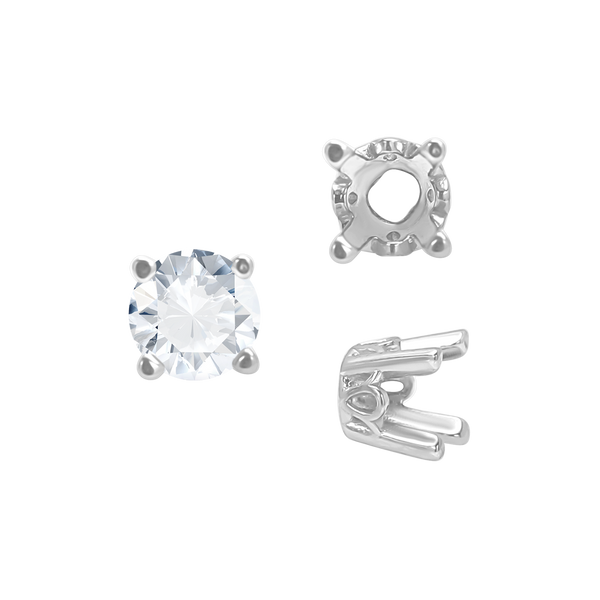 Four Prong Round Filigree Settings in Sterling Silver (3.00 mm - 22.00 mm)