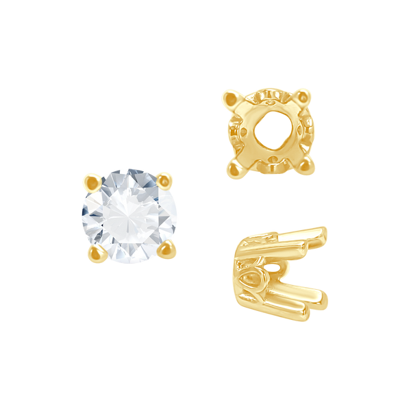 Four Prong Round Filigree Settings in 14K Gold (3.00 mm - 22.00 mm)