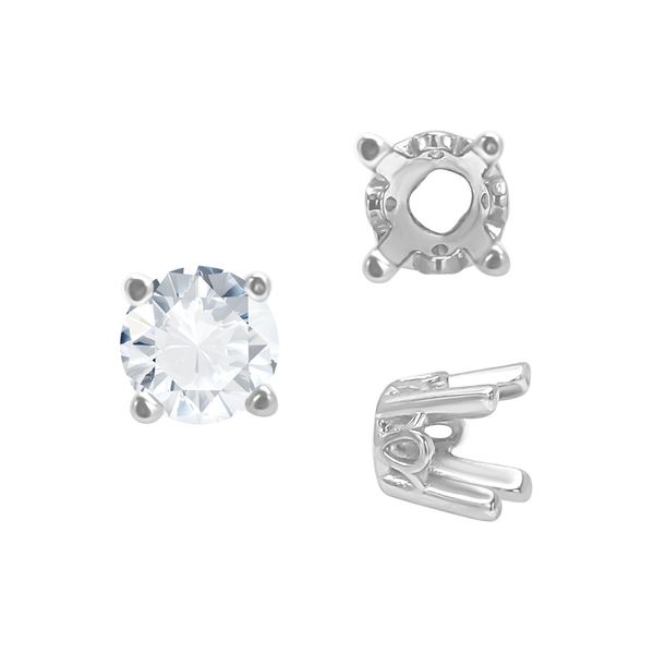 Four Prong Round Filigree Settings in Sterling Silver (3.00 mm - 22.00 mm)