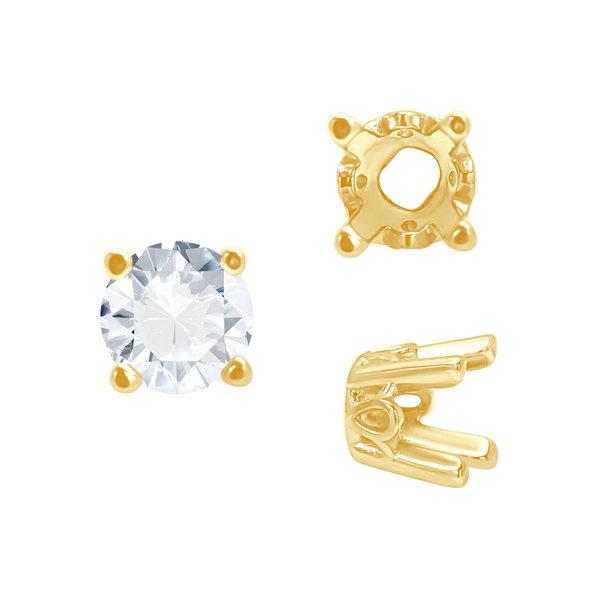 Four Prong Round Filigree Settings in 14K Gold (3.00 mm - 22.00 mm)