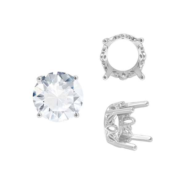 Four Prong Round Filigree Settings in 14K Gold (3.00 mm - 22.00 mm)