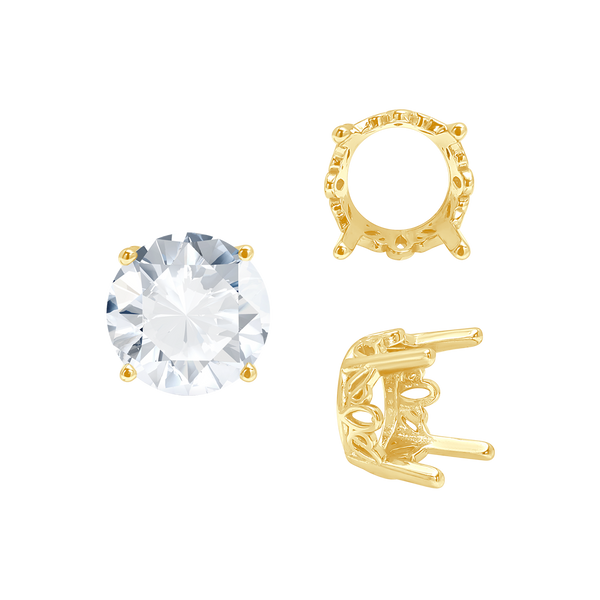 Four Prong Round Filigree Settings in 14K Gold (3.00 mm - 22.00 mm)
