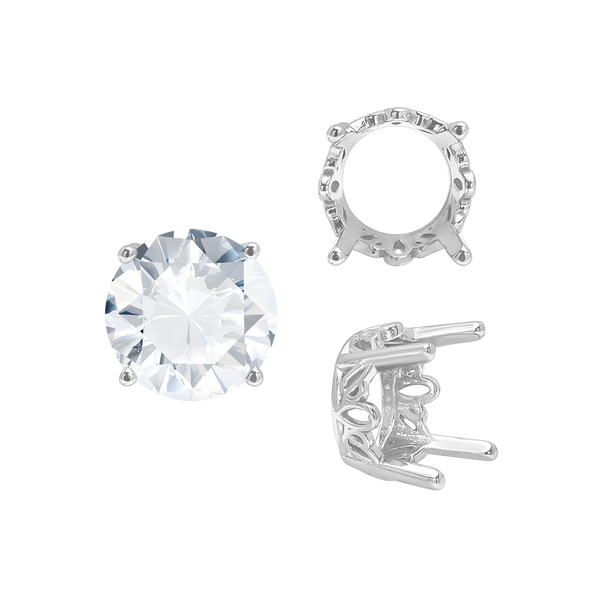 Four Prong Round Filigree Settings in 14K Gold (3.00 mm - 22.00 mm)