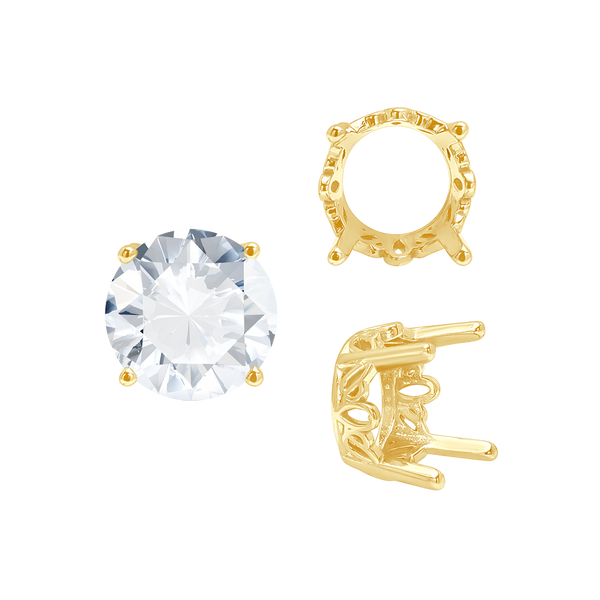 Four Prong Round Filigree Settings in 14K Gold (3.00 mm - 22.00 mm)