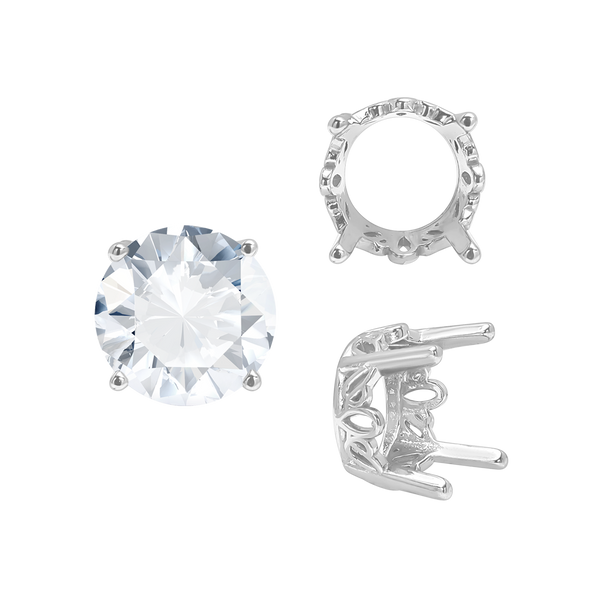 Four Prong Round Filigree Settings in 14K Gold (3.00 mm - 22.00 mm)