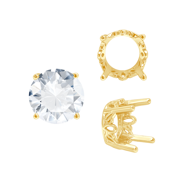 Four Prong Round Filigree Settings in 14K Gold (3.00 mm - 22.00 mm)