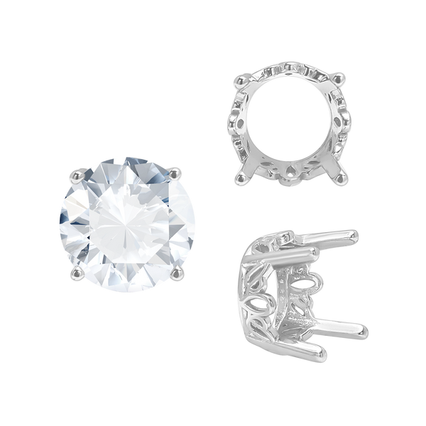Four Prong Round Filigree Settings in 14K Gold (3.00 mm - 22.00 mm)
